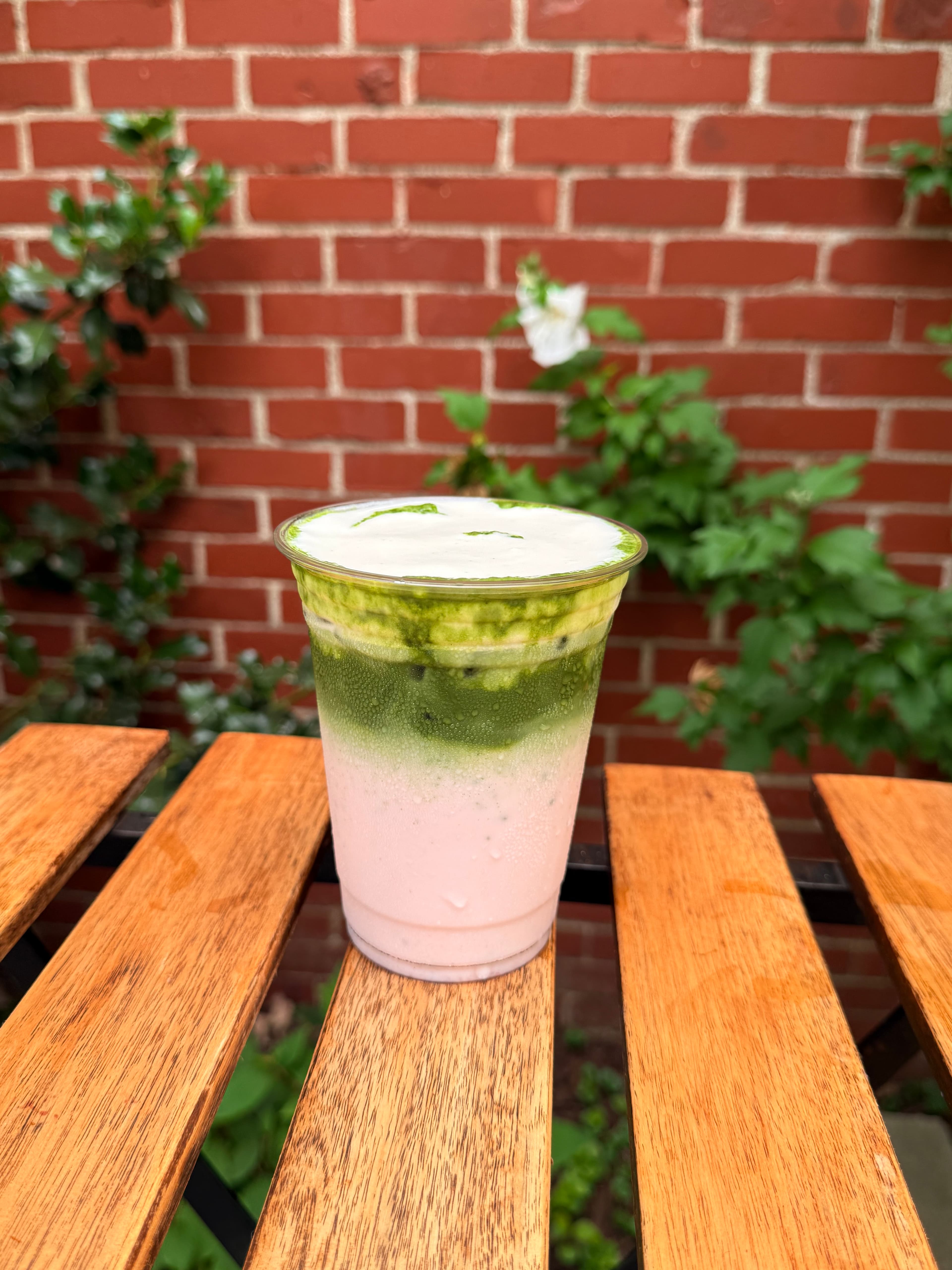 Strawberry-Rhubarb Matcha Latte